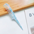 Fijngetande puntkam van acetaat met blauw en roze marmerpatroon voor haarstyling - 4mm / Blauw & Roze