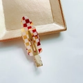 Fermaglio per capelli a scacchi vintage rosso e arancione in acetato con clip dorata - Quadretti Giallo