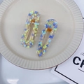 Set di fermagli per capelli in resina glitter blu e ambra, forme rettangolari e a goccia - Set da 2 Pezzi (Goccia + Quadrato) / Goccia Blu Giallo