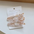 Pink and white marble acetate hair clips in cute cat shapes with gold accents - Light Pink