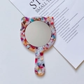 Cat ear shaped handheld makeup mirror with floral acetate frame and portable handle - 12cm*7.5cm / Rainbow