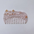 Pink marble acetate hair comb in a cute cat shape with wide teeth and golden facial details - Acetate Thickness 2.5mm / Pink