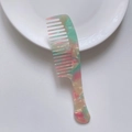 Minimalistische acetaat haarkam met breed getand kleurrijk marmerpatroon voor dames - Acetaat 17.8cm*4.2cm*3mm / Roze & Groen