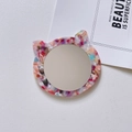 Portable cat-eared makeup mirror featuring colorful marble acetate texture finish - 8cm*7cm*0.5cm / Rainbow