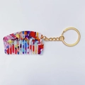 Mini kam sleutelhanger van acetaat met kleurrijk marmerpatroon en goudring - Gouden Sleutelhanger / Veelkleurig - 5.3cm*3.1cm