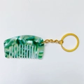 Mini acetaat haarkam sleutelhanger met groene marmeren textuur en gouden ring - Donkergroen - 5.3cm*3.1cm