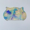 Mini peigne à cheveux en acétate forme chat avec texture marbrée violette et jaune - Bleu et Violet