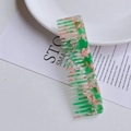 Mini peine de dientes anchos en acetato con elegante diseño jaspeado rosa y verde - Verde