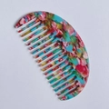 Pettine per capelli in acetato marmorizzato colorato con denti larghi a mezzaluna - Spessore 4MM in Acetato / Blu Floreale