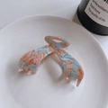 Haarklammer mit rosa und blauem Marmormuster aus Acetat für Vintage-Haarstyling - Cyan