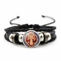 Vintage St. Benedict Medal multilayer leather bracelet with black braided cord - Vintage Saint Benedict Leather Style (XSWX7251-7)