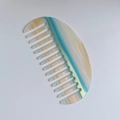 Blue marble patterned wide-tooth acetic acid hair comb with a minimalist half-moon shape - 12x5.9cm / Blue-Yellow Gradient