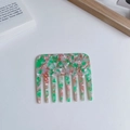 Fashionable marble patterned wide-tooth comb in green pink and white acetate texture - 9.7cm*8.5cm / Green