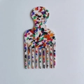 Acetate fine-tooth hair comb with colorful terrazzo pattern and marble texture finish - 14.5cm / Colorful Terrazzo