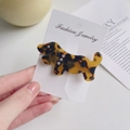 Chic acetate dachshund hair clip with tortoise shell pattern and sparkling rhinestones - Leopard Print