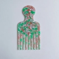 Green and pink marble pattern cellulose acetate fine tooth hair comb with round handle - 14.5cm / Green Pink Marble