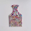 Floral acetate hair comb with colorful marble pattern and wide teeth for styling - Mixed Pattern
