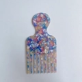 Colorful floral acetate hair pick with fine teeth for styling and detangling hair - 14.5cm / Purple Mixed Floral