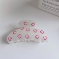 Chic cream flower hair claw clip with pink heart patterns for elegant women's hairstyles - Large / Heart Style