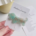Chic mint green dachshund hair clip with marble resin texture and sparkling rhinestones - Cyan