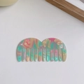Pettine a denti larghi in acetato con motivo a mosaico marmorizzato rosa e verde - Verde Floreale