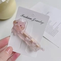 Pink acetate cat hair clip with pearl and rhinestone details on a white card - 5# Pink