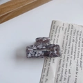 Mini marble acetate hair claw clip in purple and grey swirl pattern for half-up hairstyles - Marble Smudge Texture / 6# Greyish White/Ink Marble