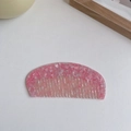 Pink marbled acetate half-moon hair comb with fine teeth for women's styling - 12cm x 5.5cm / Pink Snowflake