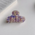 Floral acetic acid hair claw with purple rhinestones and artistic marble pattern - 7.5cm / Floral Purple