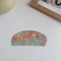 Pink and mint green marble acetate hair comb in a semicircular mosaic pattern - 12cm x 5.5cm / Floral Green