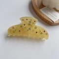 Translucent yellow acetate hair claw clip with colorful rhinestones for women - Yellow