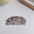 Semicircle acetate hair comb featuring colorful terrazzo stone patterns and smooth teeth - 12cm x 5.5cm / Rainbow