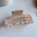 Rectangle acetate hair claw clip with cream and pink marble tortoiseshell pattern - Khaki