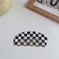 Chic black and white checkerboard cellulose acetate hair comb with semi-circle design - 12cm x 5.5cm / Black White Grid