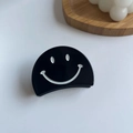 Minimalistische zwarte gebogen haarklem met een wit smiley-patroon op witte ondergrond - 6cm / Zwarte Smiley Face