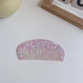 Pink and white marble texture acetate hair comb with a semi-circular minimalist design - 12cm x 5.5cm / Pink & White
