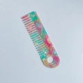 Acetate wide-tooth hair comb with colorful marble mosaic pattern for detangling - Acetate 15cm*4cm / Floral Green (10#)