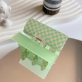 Square checkered hair claw clip in pale green and cream with high-gloss acetate finish - Plaid Green