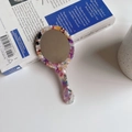 Vintage tortoiseshell acetate handheld mirror with colorful floral pattern and wave handle - 12.5cm*5.8cm / Rainbow