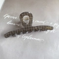 Brown and gray checkerboard acetate hair claw clip with golden Barrette La France text - Cross Style (11.5cm x 4cm)