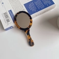Vintage tortoiseshell patterned hand mirror in acetate with a round handle for makeup - 12.5cm*5.8cm / Leopard Print