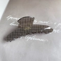Brown grey checkered acetate hair claw clip with golden Barrette La France text - Arc Style (11.5cm x 4cm)