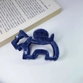 Blue denim print dog-shaped hair claw clip with cutout acetate scottie design - 8.5cm*4.5cm / Dark Blue Dog