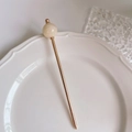 Elegant gold hair stick with cream acetate ball for minimalist bun hairstyles - Rotating Ball-Milk Tea Color