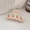 Pinza per capelli color crema in acetato con motivi a ciliegia in strass in stile coreano - Bianco Sporco Grande