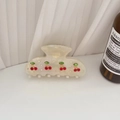 Pinza per capelli in acetato crema con decorazioni a ciliegia in cristallo lucido - Grande Sirena Perlato