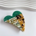 Elegante hartvormige haarklem van azijnzuur met groen en schildpadpatroon in vintage stijl - Groen
