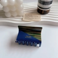 Franse vintage haarklem van acetaat in blauw en schildpad met gouden letters decoratie - Vierkante klem