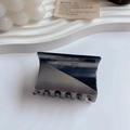 Minimalist marble patterned acetate hair claw clip in grey and white finish - Square Claw