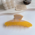 Elegante gele en witte marmeren acetaat haarklem met gouden belettering detail - Kleerhanger haarklem / 11.5cm x 4cm